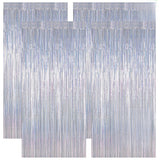 4 Pack NYE Silver Tinsel Foil Curtain, 3.28 FT x 7.05 FT Glitter Silver Tinsel Curtains, Metallic Foil Streamer Disco Fringe Bac
