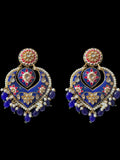 DER797 large sized kundan earrings - royal blue ( READY TO SHIP )