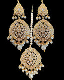 DJET99 Megha jadau earrings tika set in pearl ( READY TO SHIP )
