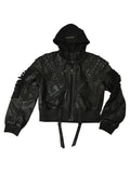 Lace Up Leather Bomber Jacket