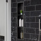 ALFI brand ABNP0836-BB 8 x 36 Brushed Black PVD Stainless Steel Vertical Triple Shelf Shower Niche