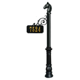 Scroll Mount Address Post With Decorative Ornate Base And Horsehead Finial