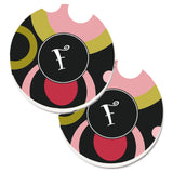 Caroline'S Treasures Letter F Monogram - Retro In Black Set Of 2 Cup Holder Car Coasters Am1001-Fcarc, 2.56, Multicolor