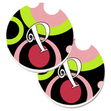 Caroline'S Treasures Letter P Monogram - Retro In Black Set Of 2 Cup Holder Car Coasters Am1002-Pcarc, 2.56, Multicolor