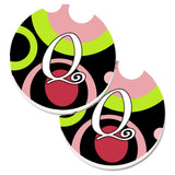 Caroline'S Treasures Letter Q Monogram - Retro In Black Set Of 2 Cup Holder Car Coasters Am1002-Qcarc, 2.56, Multicolor