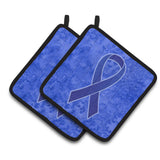 Caroline'S Treasures Dark Blue Ribbon For Colon Cancer Awareness Pair Of Pot Holders An1202Pthd, 7.5Hx7.5W, Multicolor