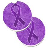 Caroline'S Treasures Purple Ribbon For Pancreatic & Leiomyosarcoma Cancer Awareness Set Of 2 Cup Holder Car Coasters An1207Car
