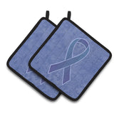 Caroline'S Treasures Periwinkle Blue Ribbon For Esophageal & Stomach Cancer Awareness Pair Of Pot Holders An1208Pthd, 7.5Hx7.5