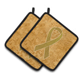 Caroline'S Treasures Gold Ribbon For Childhood Cancers Awareness Pair Of Pot Holders An1209Pthd, 7.5Hx7.5W, Multicolor