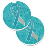 Caroline'S Treasures Teal & White Ribbon For Cervical Cancer Awareness Set Of 2 Cup Holder Car Coasters An1215Carc, 2.56, Mult