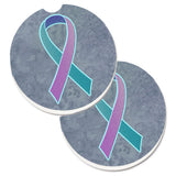 Caroline'S Treasures Teal, Pink & Blue Ribbon For Thyroid Cancer Awareness Set Of 2 Cup Holder Car Coasters An1217Carc, 2.56,