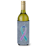 Teal, Pink And Blue Ribbon For Thyroid Cancer Awareness Wine Bottle Beverage Insulator Hugger An1217Literk