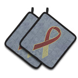 Caroline'S Treasures Burgundy & Ivory Ribbon For Head & Neck Cancer Awareness Pair Of Pot Holders An1218Pthd, 7.5Hx7.5W, Multi