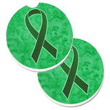 Caroline'S Treasures Emerald Green Ribbon For Liver Cancer Awareness Set Of 2 Cup Holder Car Coasters An1221Carc, 2.56, Multic