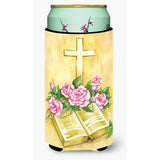 Caroline'S Treasures Easter Cross And Bible With Roses Tall Boy Koozie Hugger, Multicolor