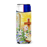 Caroline'S Treasures Easter Cross And Bible In Stain Glass Window Michelob Ultra Koozies For Slim Cans, Multicolor