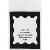 Clear View Self-Adhesive Library Pockets, 3 1/2 x 5, Clear with Black Scallop Border