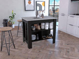 Tuhome Cala Kitchen Island , Four Legs, Three Shelves, Countertop Table, Black/Ibiza Marble, For Kitchen Room