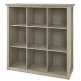 Artisan Solid Wood 45 Inch X 43 Inch Transitional 9 Cube Bookcase And Storage Unit In Distressed Grey