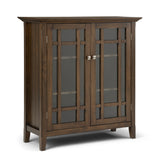 Bedford Solid Wood 32 Inch Wide Transitional Low Storage Media Cabinet In Rustic Natural Aged Brown