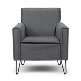 Warren 28 Inch Wide Mid Century Modern Accent Chair In Slate Grey Woven Fabric