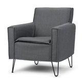 Warren 28 Inch Wide Mid Century Modern Accent Chair In Slate Grey Woven Fabric