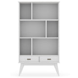 Draper Solid Hardwood 64 Inch X 35 Inch Mid-Century Modern Wide Bookcase And Storage Unit In White
