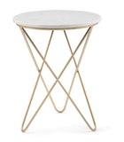 Gabon Modern 18 Inch Wide Metal Accent Side Table In White, Gold