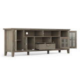 Artisan Solid Wood 72 Inch Wide Transitional Tv Media Stand In Distressed Grey For Tvs Up To 80 Inches