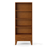 Harper Solid Hardwood Bookcase With Storage In Teak Brown