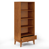 Harper Solid Hardwood Bookcase With Storage In Teak Brown
