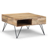 Hunter Solid Mango Wood And Metal 32 Inch Wide Square Industrial Lift Top Coffee Table In Natural