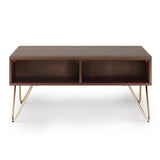 Hunter Solid Mango Wood Small Lift Top Coffee Table In Umber Brown And Gold