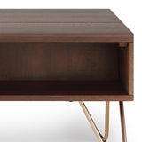 Hunter Solid Mango Wood Small Lift Top Coffee Table In Umber Brown And Gold