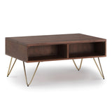 Hunter Solid Mango Wood Small Lift Top Coffee Table In Umber Brown And Gold