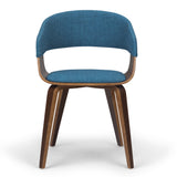 Lowell Mid Century Modern Bentwood Dining Chair In Blue Linen Look Fabric