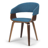 Lowell Mid Century Modern Bentwood Dining Chair In Blue Linen Look Fabric