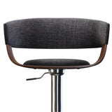 Lowell Adjustable Swivel Bar Stool In Charcoal Grey Linen Look Fabric