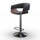 Lowell Adjustable Swivel Bar Stool In Charcoal Grey Linen Look Fabric