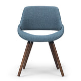 Malden Mid Century Modern Bentwood Dining Chair In Denim Blue Woven Fabric