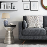 Sheridan Industrial 18 Inch Wide Metal Accent Side Table In Antique Silver, Fully Assembled