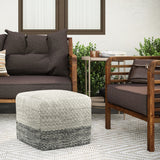Macie Square Woven Pouf In Grey And White Recycled Pet Polyester