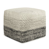 Macie Square Woven Pouf In Grey And White Recycled Pet Polyester