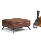 Owen 36 In Wide Square Square Coffee Table Storage Ottoman - Distressed Saddle Brown