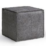 Brody Boho Square Pouf In Distressed Black Faux Leather