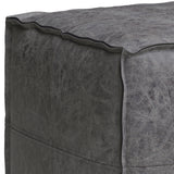 Brody Boho Square Pouf In Distressed Black Faux Leather