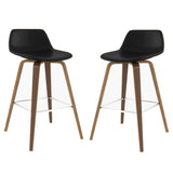 Randolph Mid-Century Modern Bentwood Counter Height Stool (Set Of 2) In Black Faux Leather