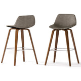 Randolph Mid-Century Modern Bentwood Counter Height Stool (Set Of 2) In Distressed Grey Faux Leather