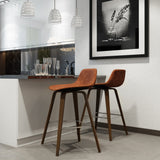 Randolph Mid-Century Modern Bentwood Counter Height Stool (Set Of 2) In Deep Tan Faux Leather