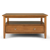 Warm Shaker Solid Wood 36 Inch Wide Square Transitional Coffee Table In Light Golden Brown